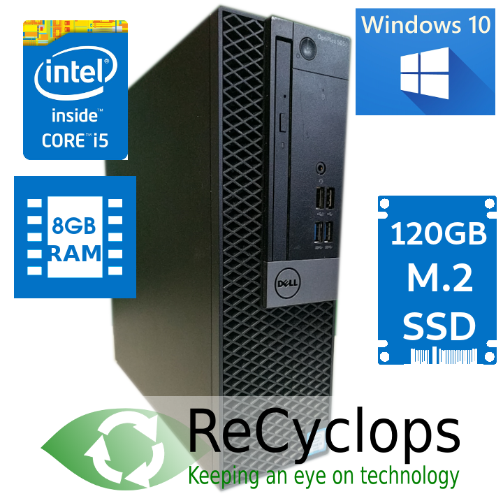 Dell Optiplex 5050 SFF, i5-6500 CPU, 8GB RAM,  SSD, 1TB HDD, Win 10  Desktop PC – Recyclops