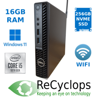 Dell Optiplex 3080 Micro MFF, i5 10th gen, 16GB RAM, 256GB SSD, Windows 11 Wifi Desktop PC